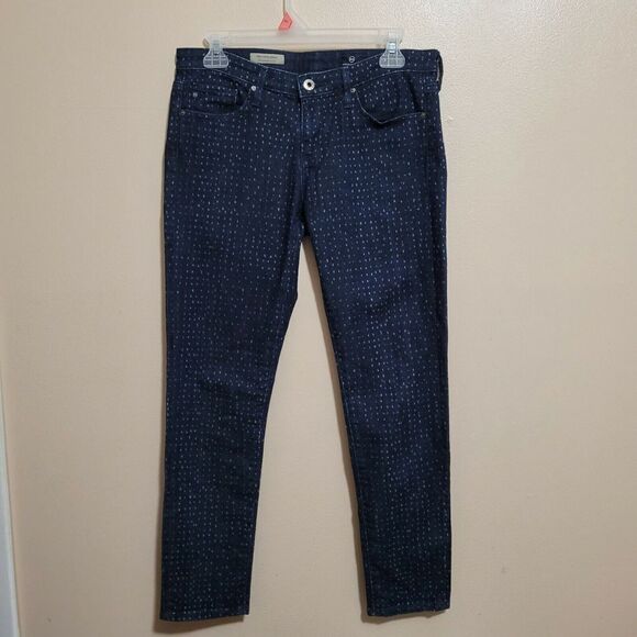 AG The Stevie Ankle Denim Jeans Slim Straight Mid Rise Sz 28 Dark Wash Polka Dot - Picture 1 of 7
